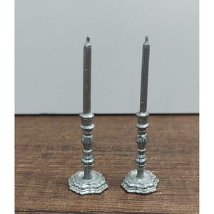 Vintage Miniature Metal Silvertone Candlesticks Dollhouse Decor Diorama B15